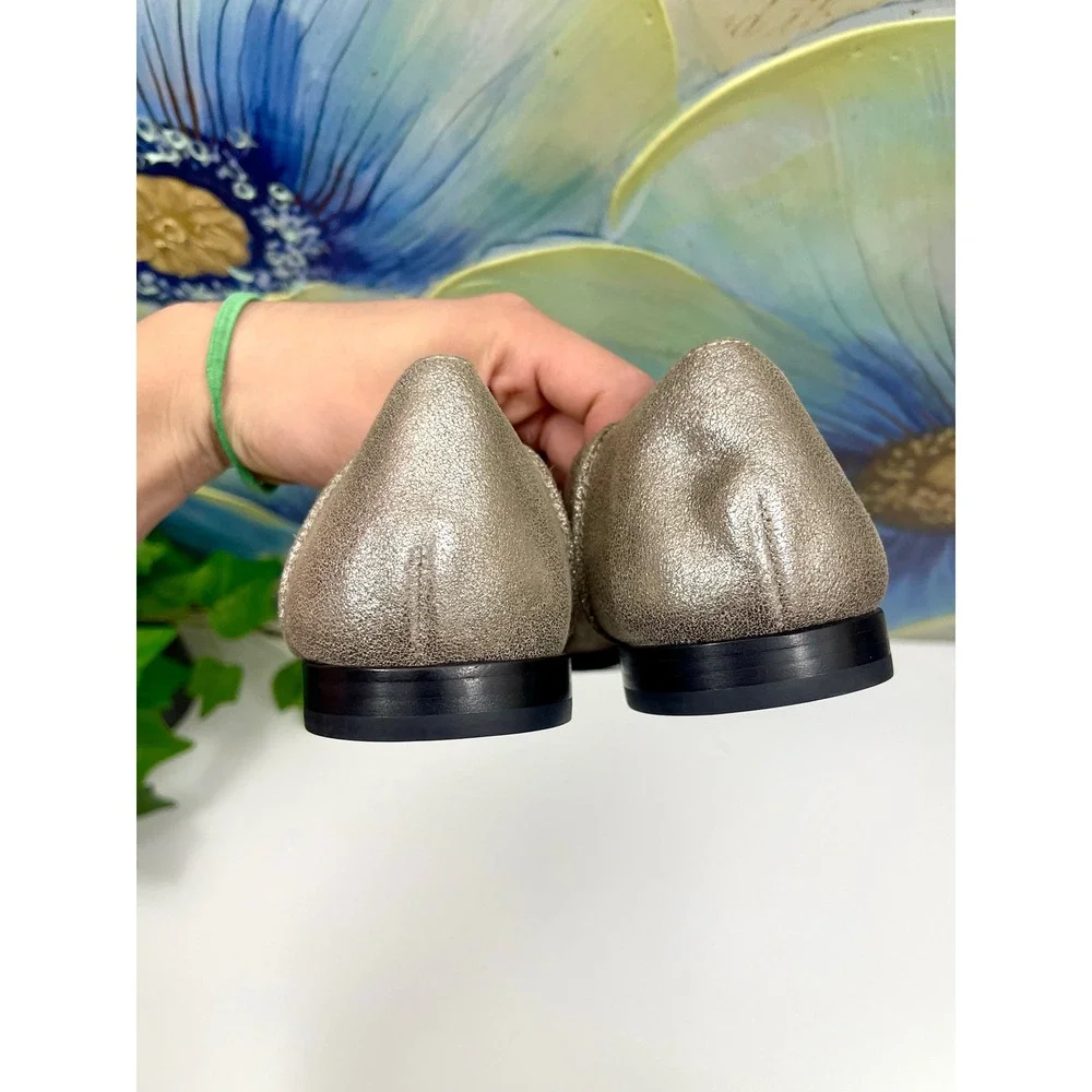 New Frye Kenzie Venetian Metallic Leather Flats Loafers in Pewter Size‎ 9